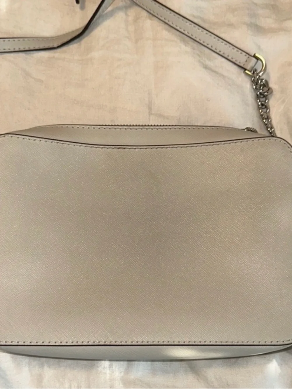Michael Kors Cream Saffiano Crossbody Bag with Silver Logo